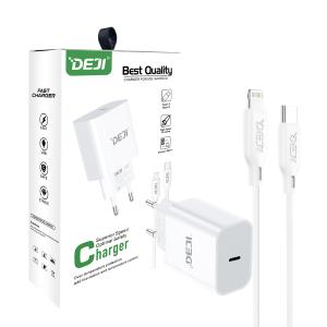 PRESA USB-C TYPE-C DEJI 20W + CAVO LIGHTNING BIANCO