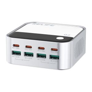 CARICABATTERIE DA BANCO RELIFE Q2 CON 8 PORTE 120W CON ILLUMINAZIONE AMBIENTALE RGB - SILVER