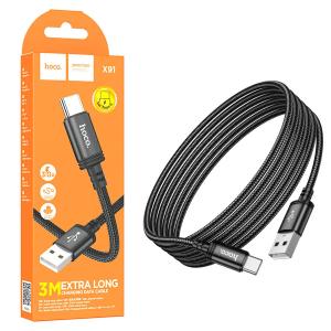 CAVO USB + TYPE-C HOCO X91 60W 3A 3M NERO - BLISTER RETAIL
