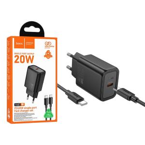 PRESA USB-C TYPE-C HOCO N60 20W 3A + CAVO TYPE-C NERO - BLISTER RETAIL
