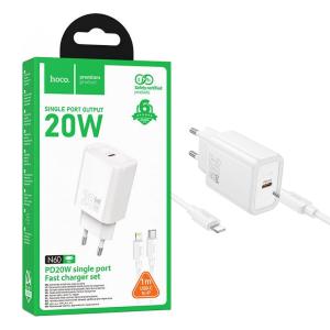 PRESA USB-C TYPE-C HOCO N60 20W 3A + CAVO LIGHTNING BIANCO - BLISTER RETAIL