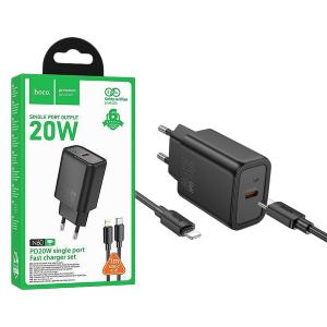 PRESA USB-C TYPE-C HOCO N60 20W 3A + CAVO LIGHTNING NERO - BLISTER RETAIL