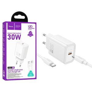 PRESA USB-C TYPE-C HOCO N62 30W 3A + CAVO TYPE-C BIANCO - BLISTER RETAIL