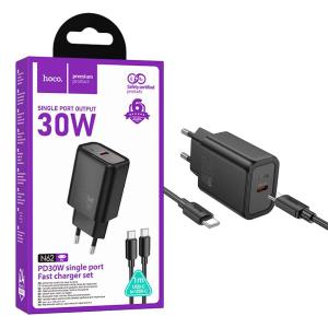 PRESA USB-C TYPE-C HOCO N62 30W 3A + CAVO TYPE-C NERO - BLISTER RETAIL