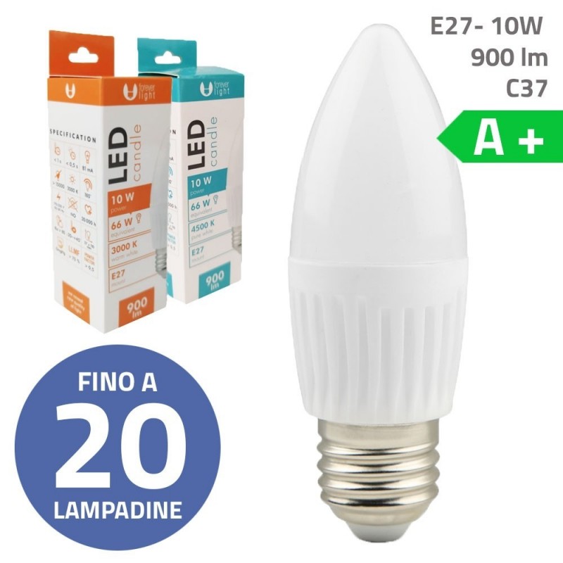 Bundle fino a 20 Lampadine LED Bulb E27 C37 10W 900lm Luce Calda - Luce Fredda - Luce Naturale in ceramica