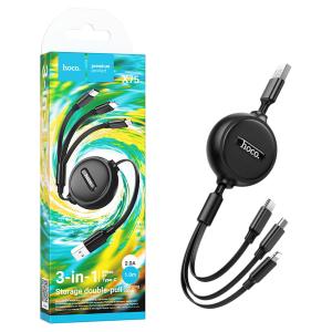CAVO USB + MICRO USB + LIGHTNING + TYPE-C HOCO X75 2A 1M NERO - BLISTER RETAIL