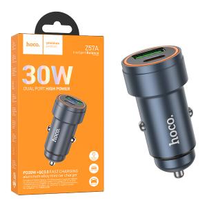 PRESA AUTO HOCO Z57A USB-A + USB-C TYPE-C 30W 3A GRIGIO - BLISTER RETAIL