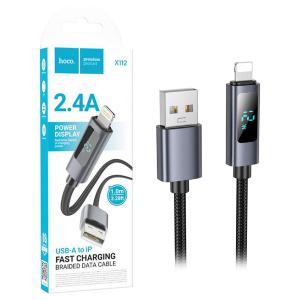 CAVO USB + LIGHTNING HOCO X112 18W 2.4A 1M NERO CON DISPLAY - BLISTER RETAIL