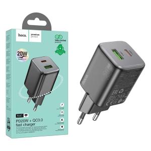 PRESA USB-A + TYPE-C HOCO N41 20W 3A NERO - BLISTER RETAIL