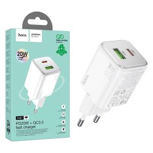 PRESA USB-A + TYPE-C HOCO N41 20W 3A BIANCO - BLISTER RETAIL