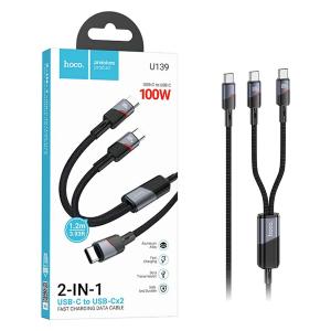CAVO TYPE-C + TYPE-C HOCO U139 (DUAL) 2IN1 100W 5A 1.2M NERO - BLISTER RETAIL