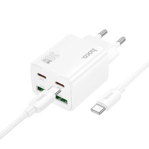 PRESA USB-A*2 + TYPE-C*2 HOCO N56 30W 3A BIANCO CON CAVO TYPE-C - BLISTER RETAIL