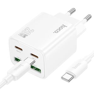 PRESA USB-A*2 + TYPE-C*2 HOCO N55 20W 3A BIANCO CON CAVO TYPE-C - BLISTER RETAIL