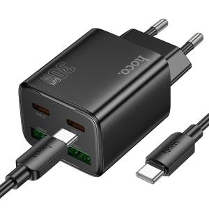 PRESA USB-A*2 + TYPE-C*2 HOCO N56 30W 3A NERO CON CAVO TYPE-C - BLISTER RETAIL
