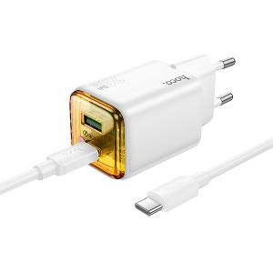 PRESA USB-A + TYPE-C HOCO N52 20W 3A CON CAVO TYPE-C BIANCO - BLISTER RETAIL