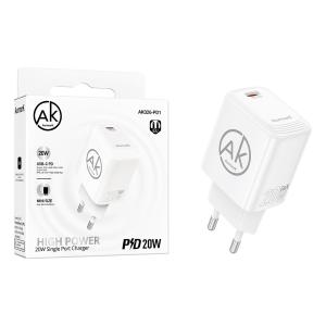 PRESA USB-C TYPE-C AURMARK AK026-PD1 20W 2A BIANCO - BLISTER RETAIL