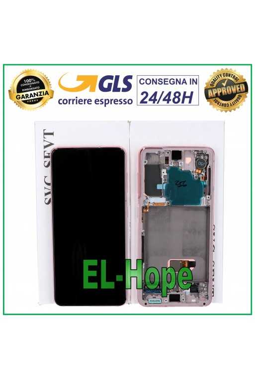 DISPLAY FRAME ORIGINALE SAMSUNG S21 SM G991 SCHERMO TOUCH ROSA PINK GH82-27255D