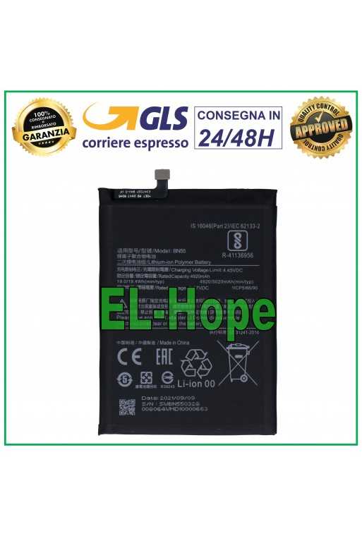 BATTERIA BN55 PER XIAOMI REDMI NOTE 9S M2003J6 M2003J6A1G 5020 mAh BATTERY
