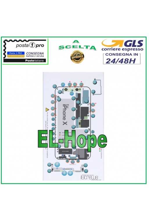 ISCREWS MAPPA ALLOGGIO VITI PAD ILLUSTRATO PER SMONTAGGIO APPLE IPHONE X