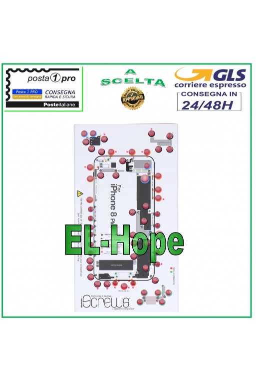 ISCREWS MAPPA ALLOGGIO VITI PAD ILLUSTRATO PER SMONTAGGIO APPLE IPHONE 8 PLUS