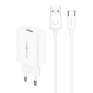 CARICABATTERIE COMPLETO A CARICA RAPIDA USB / TYPE-C US-CC083 T22 + US-SJ099 T48 18W BIANCO USAMS