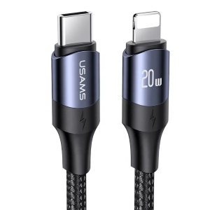CAVO DI RICARICA A CARICA VELOCE TYPE-C / LIGHTNING IN NYLON INTRECCIATO 20W 2M NERO US-SJ522 U71 USAMS