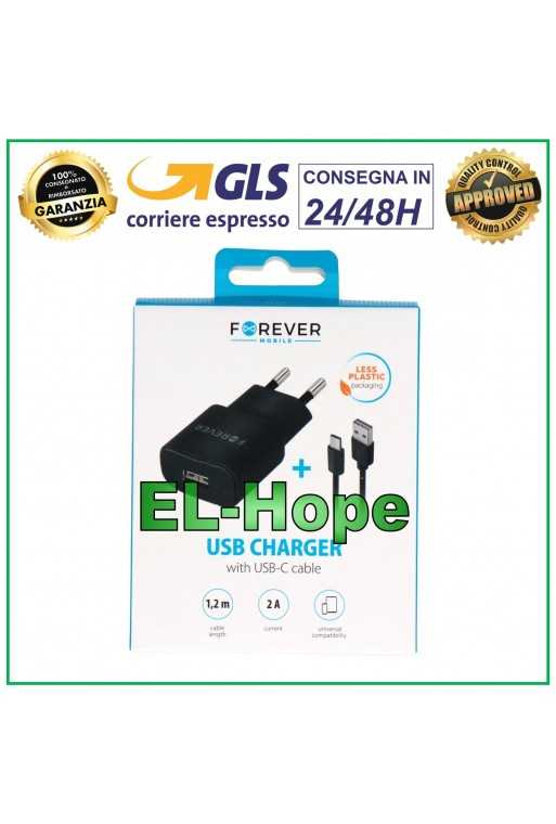 CARICA BATTERIA UNIVERSALE TRAVEL PER ZTE 5V 10W + CAVO TYPE-C USB 1.2 mt NERO