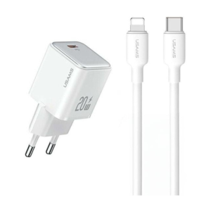 CARICABATTERIE COMPLETO A CARICA RAPIDA TYPE-C/LIGHTNING US-CC183 + US-SJ610 PD 20W BIANCO USAMS