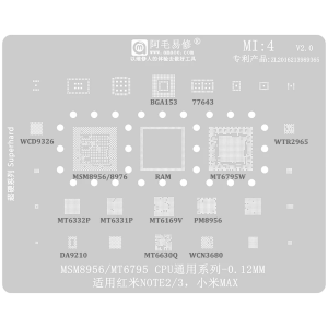 STENCIL PER REBALLING FULL IC XIAOMI REDMI NOTE 2 / 3 MSM8965 MT6795 CPU MI4 AMAOE